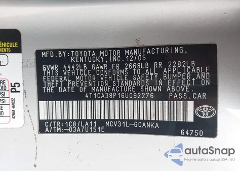 2006 Toyota Camry Solara Se Sport V6 from USA, damaged, VIN 4T1CA38P16U092276